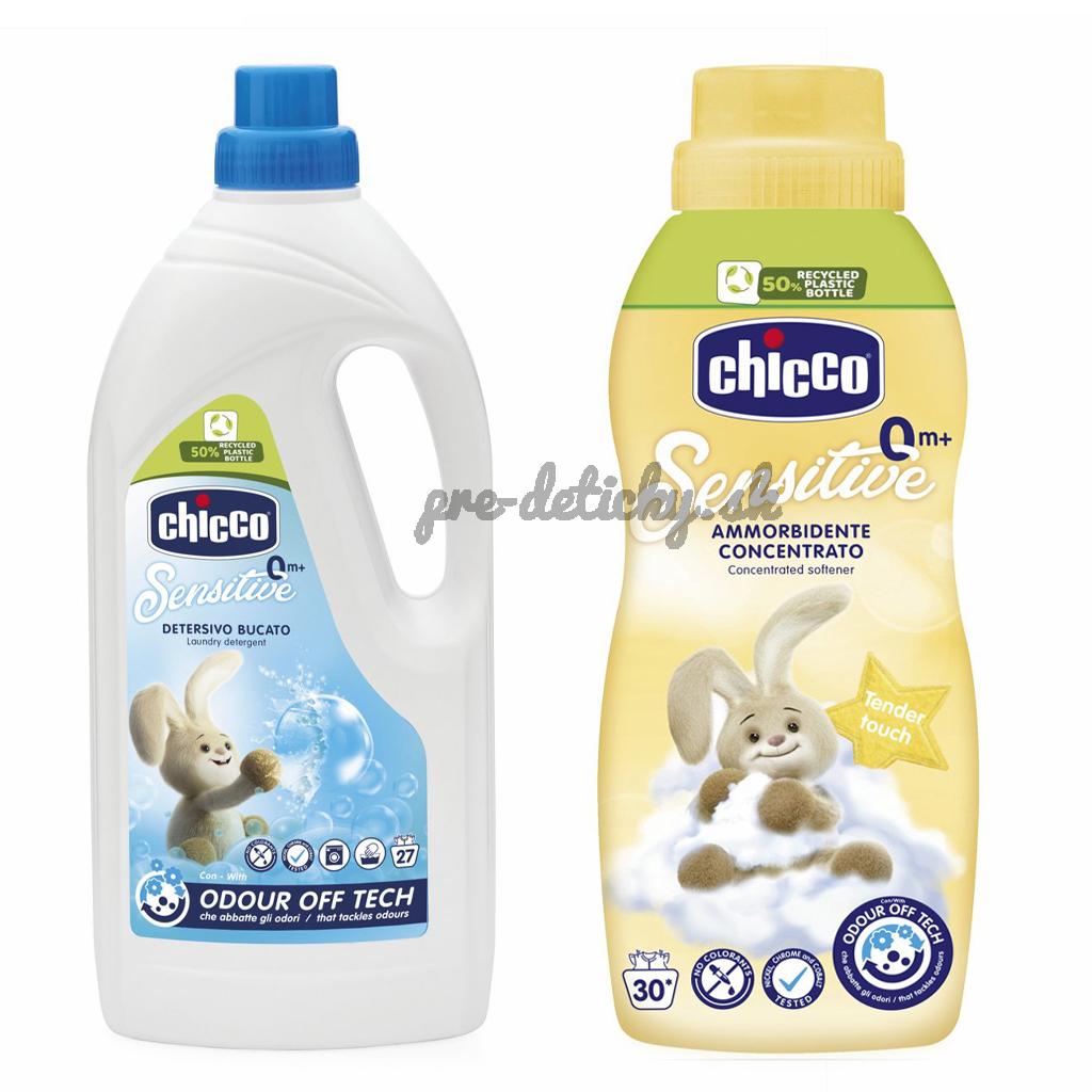 CHICCO Prací gél Baby Sensitive 1,5 l + Aviváž Baby Sensitive koncentrovaná Jemný dotyk 750 ml