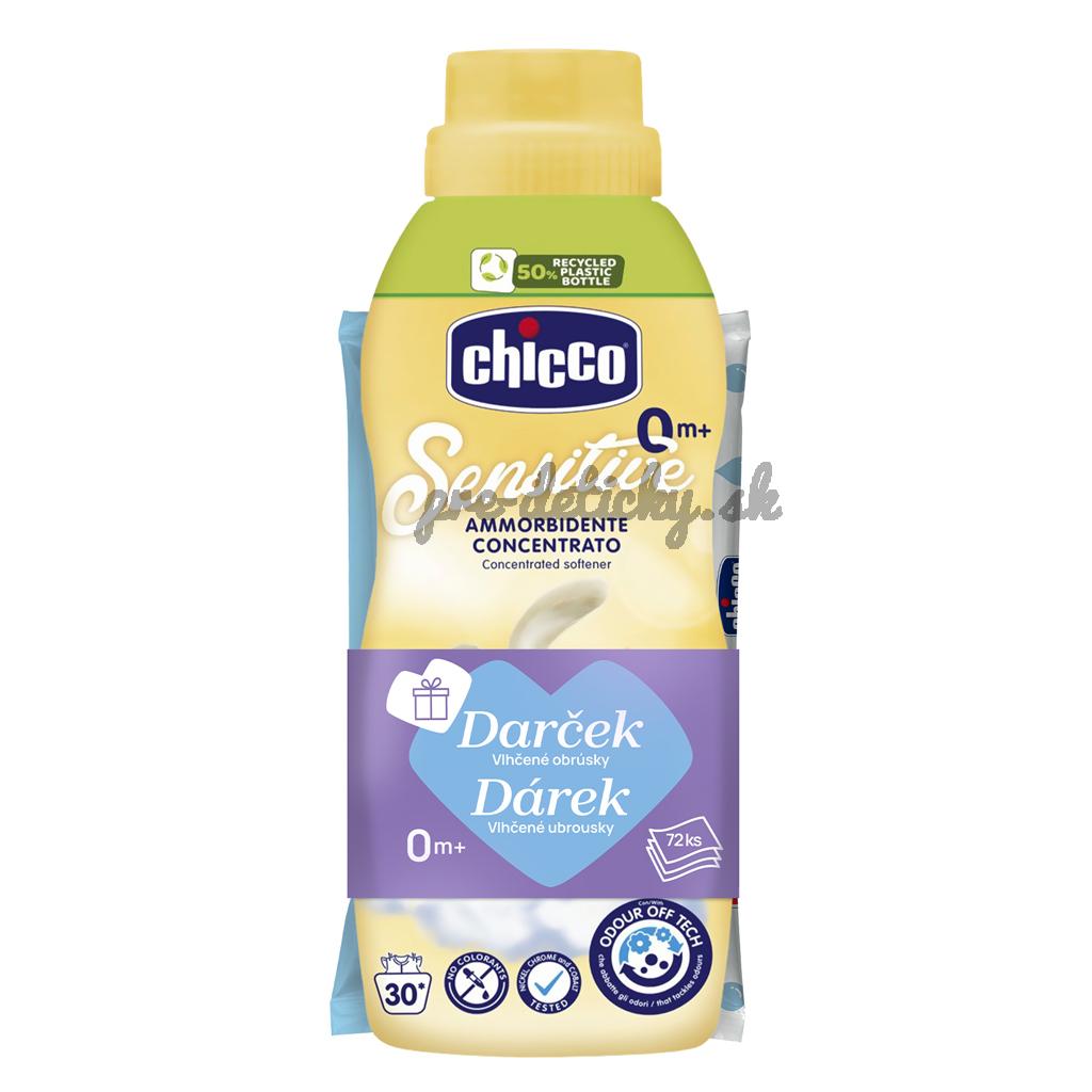 CHICCO Aviváž koncentrovaná Baby Sensitive Jemný dotyk 750 ml + vlhčené obrúsky 72 ks zadarmo