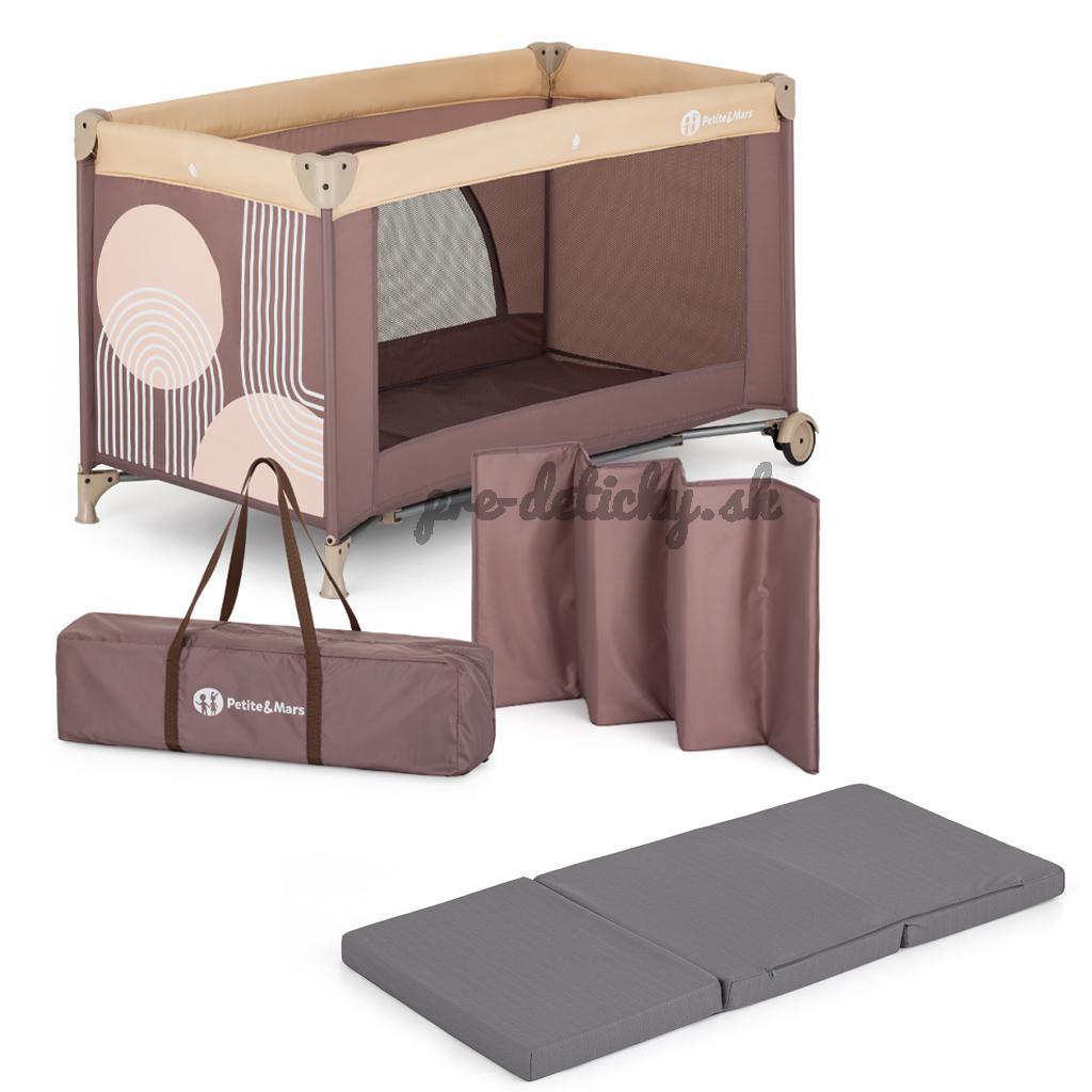 PETITE&MARS Postieľka cestovná Nyja s matracom Foldie, Elegant Dreamlines Mocha