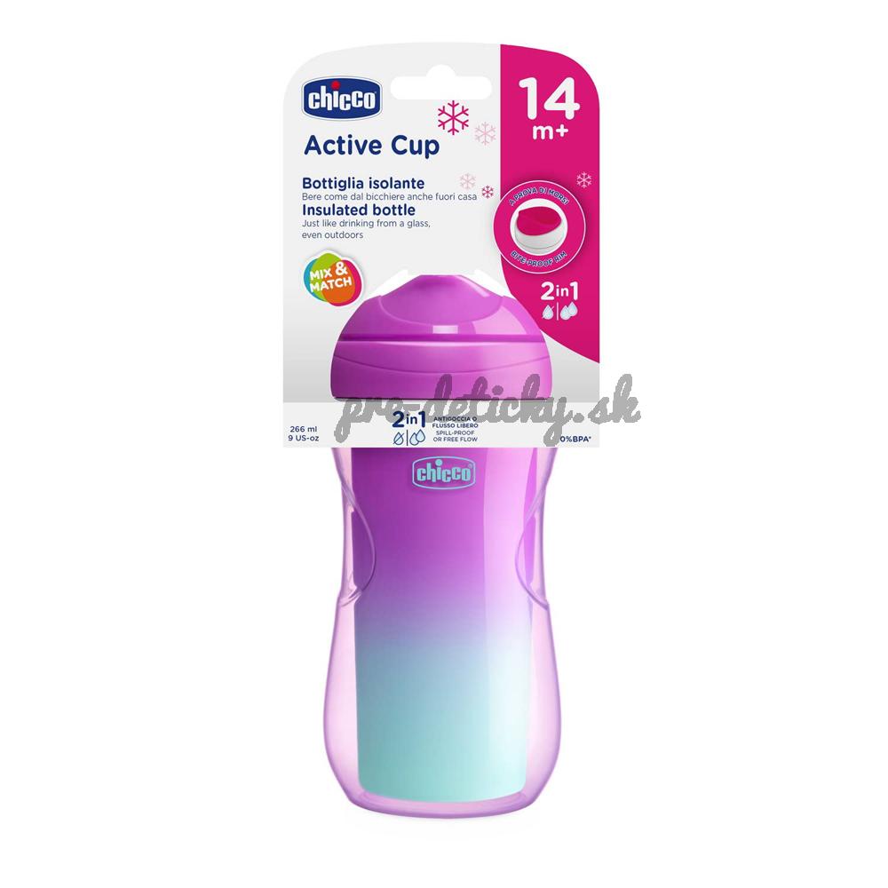 CHICCO Hrnček Active termo s tvrdým náustkom 266 ml, ružový 14m+