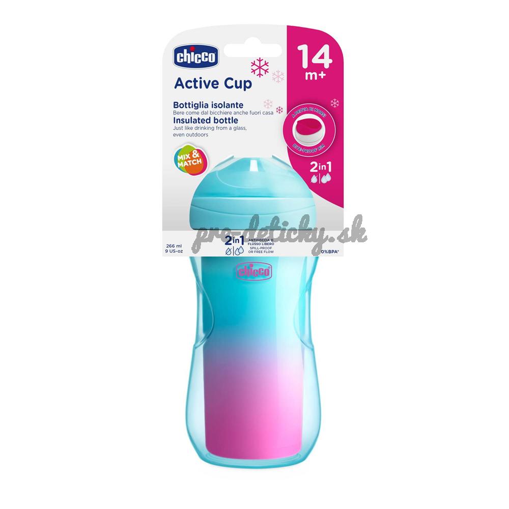 CHICCO Hrnček Active termo s tvrdým náustkom 266 ml, tyrkysový 14m+