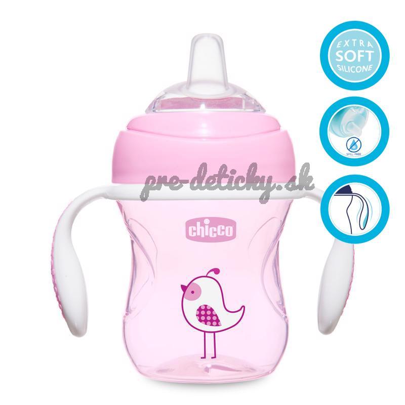 CHICCO Hrnček učiaci Transition s držadlami 200 ml ružový 4m+