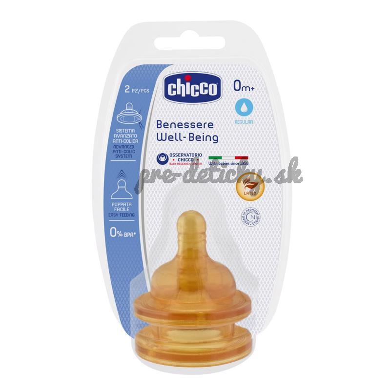 CHICCO Cumlík na fľašu fyziologický, kaučukový, normálny prietok, 2 ks